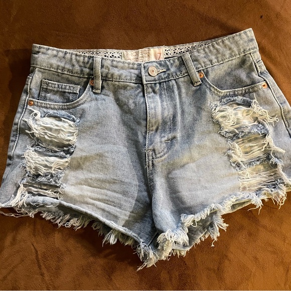 Frayed Light Blue Denim Shorts - Picture 1 of 2